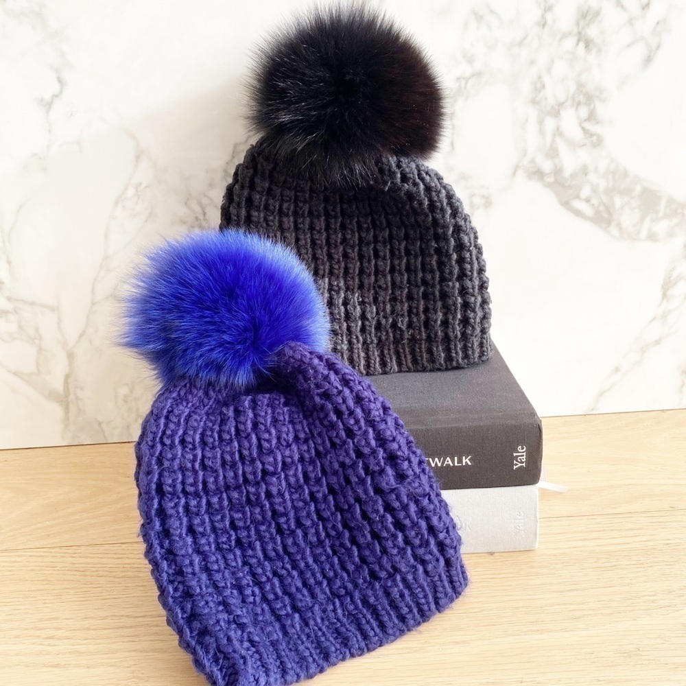 𝅺fur Pom Pom knit toques From Kyi Kyi and Skas Fifth Avenue